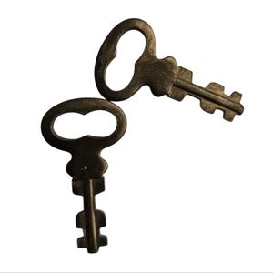 Mini Brass Tone Skeleton Keys Set of 2 – Decorative Vintage Style Craft Keys
